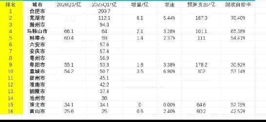 安徽7市今年1-3月地方财政收入出炉：芜湖118.2亿、宣城增速喜人、淮北原地踏
