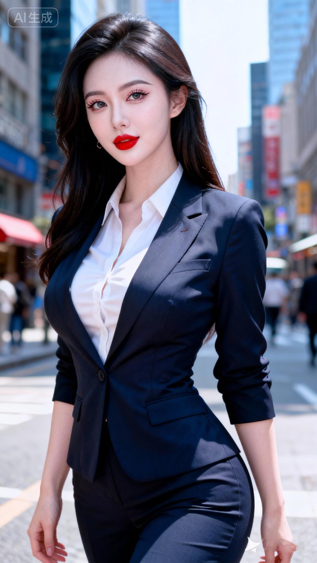 都市女强人风范，自信满满走在街头！💼💄👠
