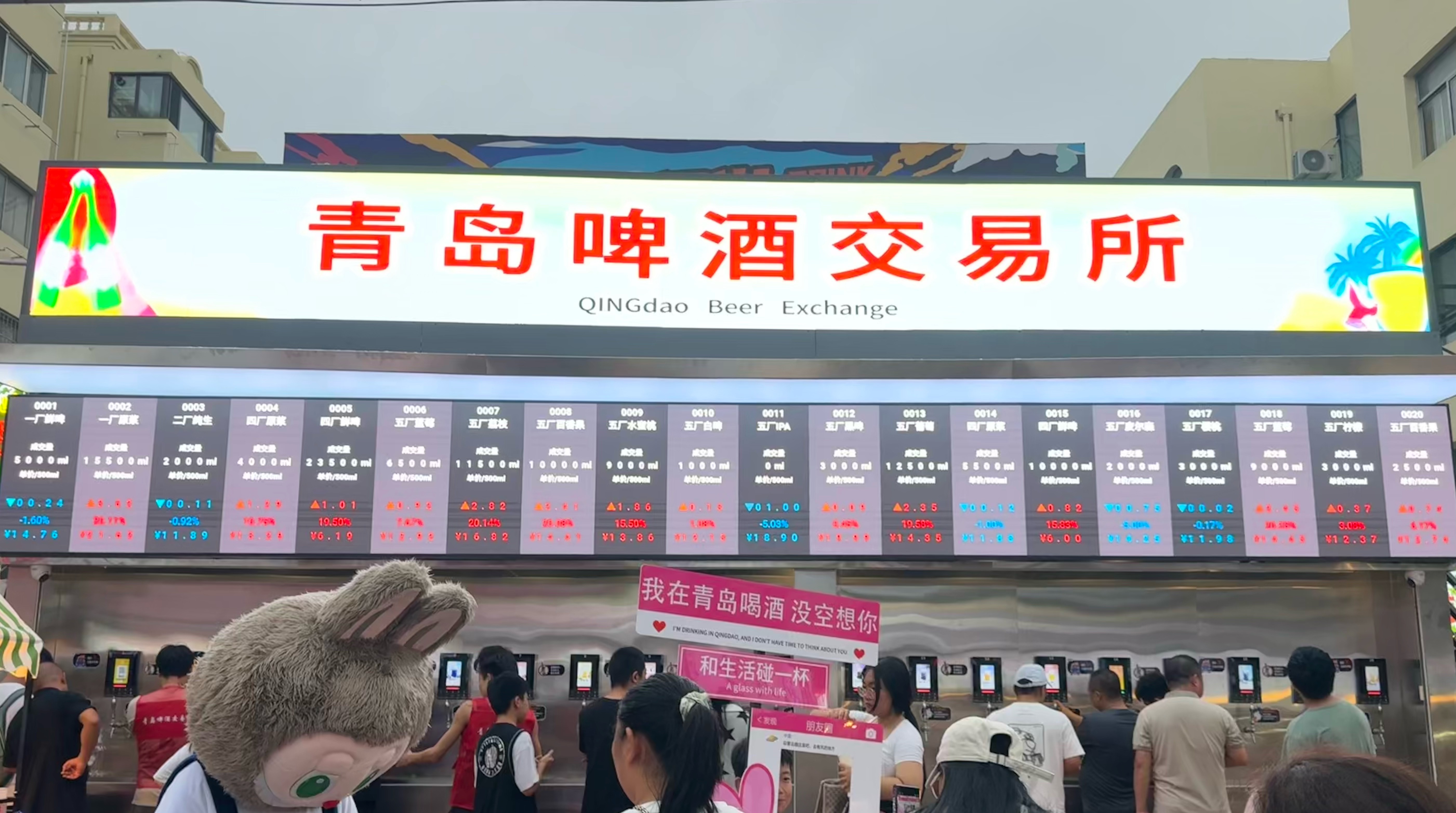 青岛在啤酒这事儿上，真的玩出了新高度[捂脸哭]连大屏都实时滚动着价格、股票和成交
