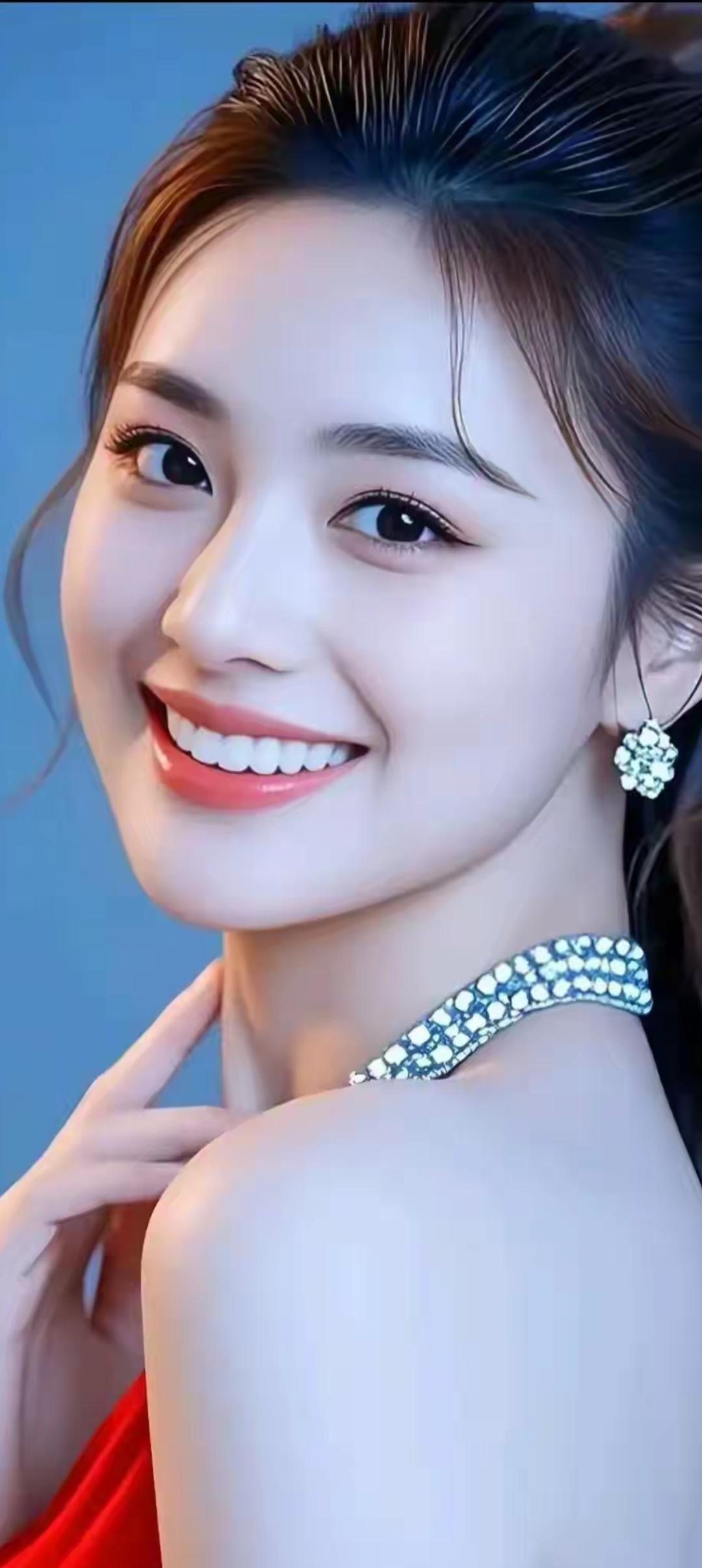 优雅红裙，闪耀珠宝，微笑的魅力