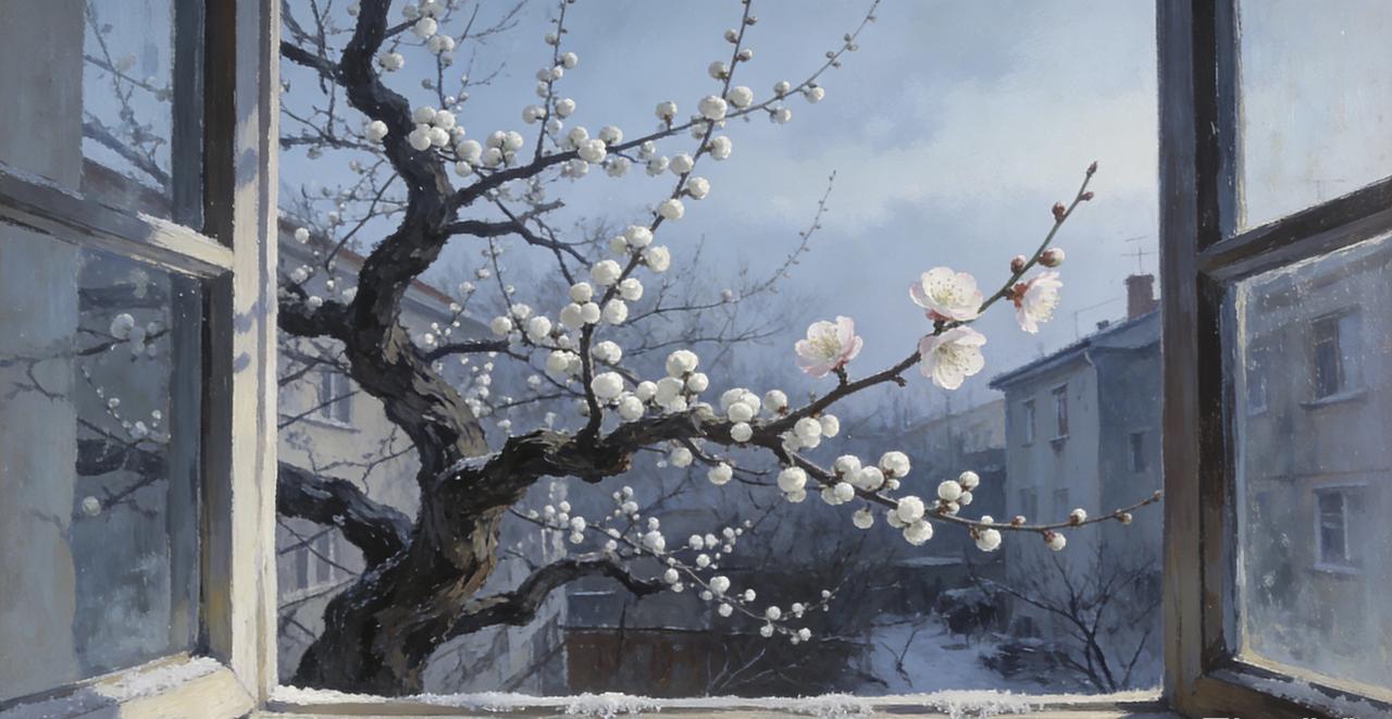 早梅花满枝发：在寒冬里，活出春天的模样清晨推开窗，突然发现小区里那株老梅树已