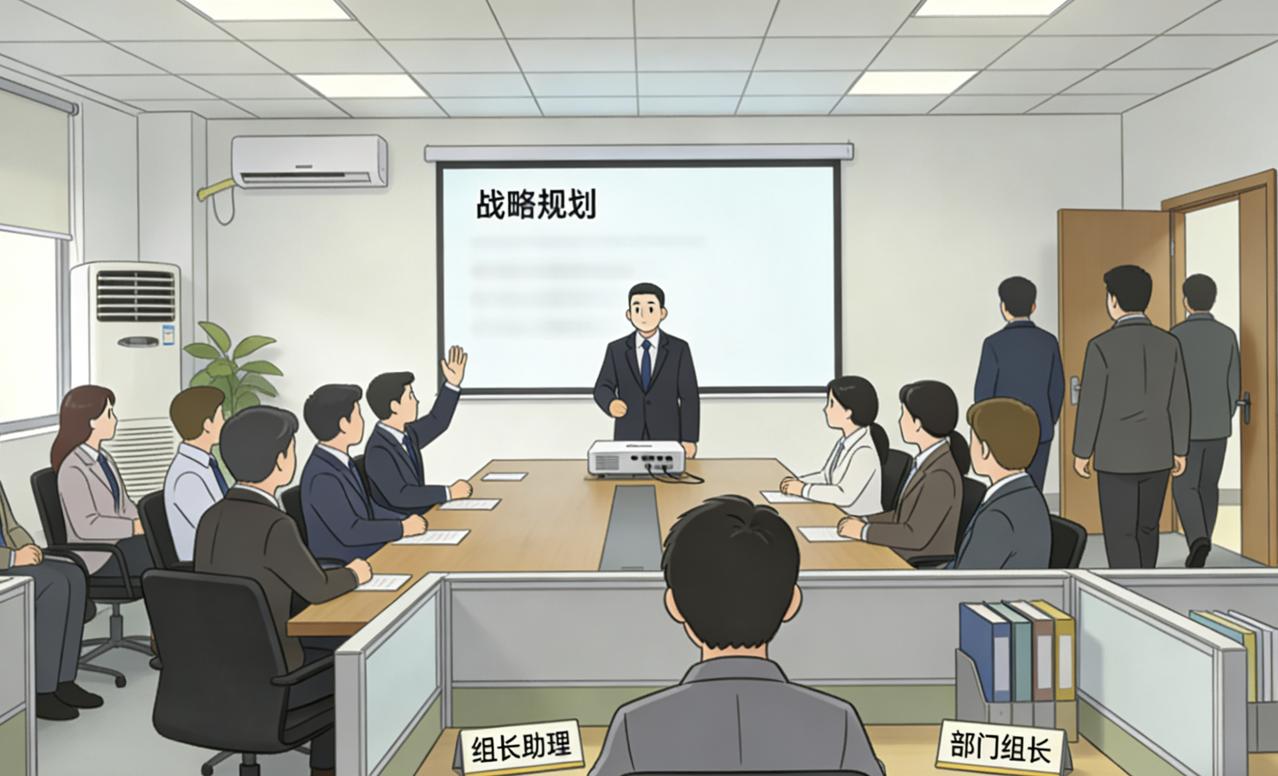 部门开会，经理讲了整整四十分钟的战略规划，最后问大家：“有什么意见吗？”全场沉