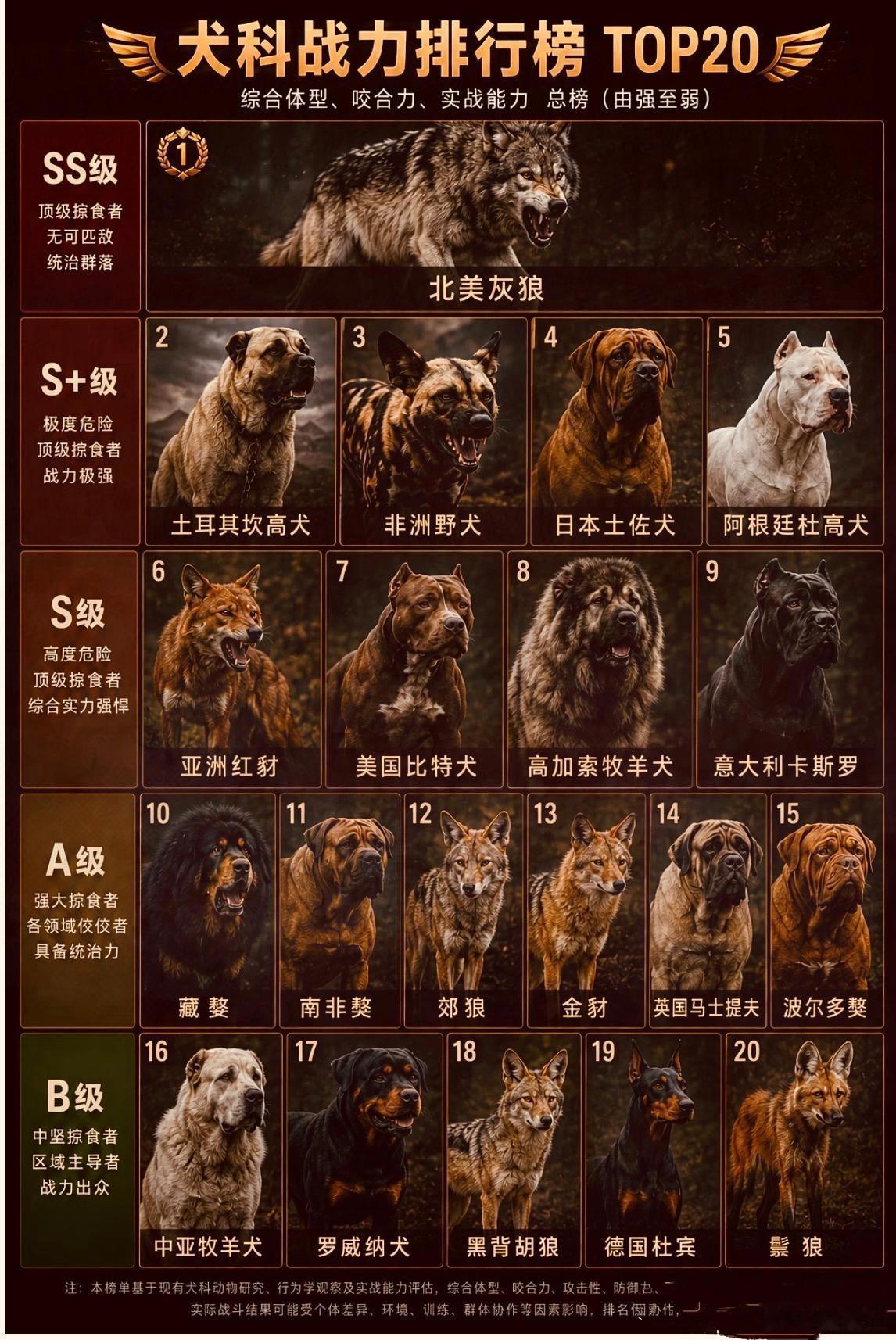 犬科战力排行榜TOP20