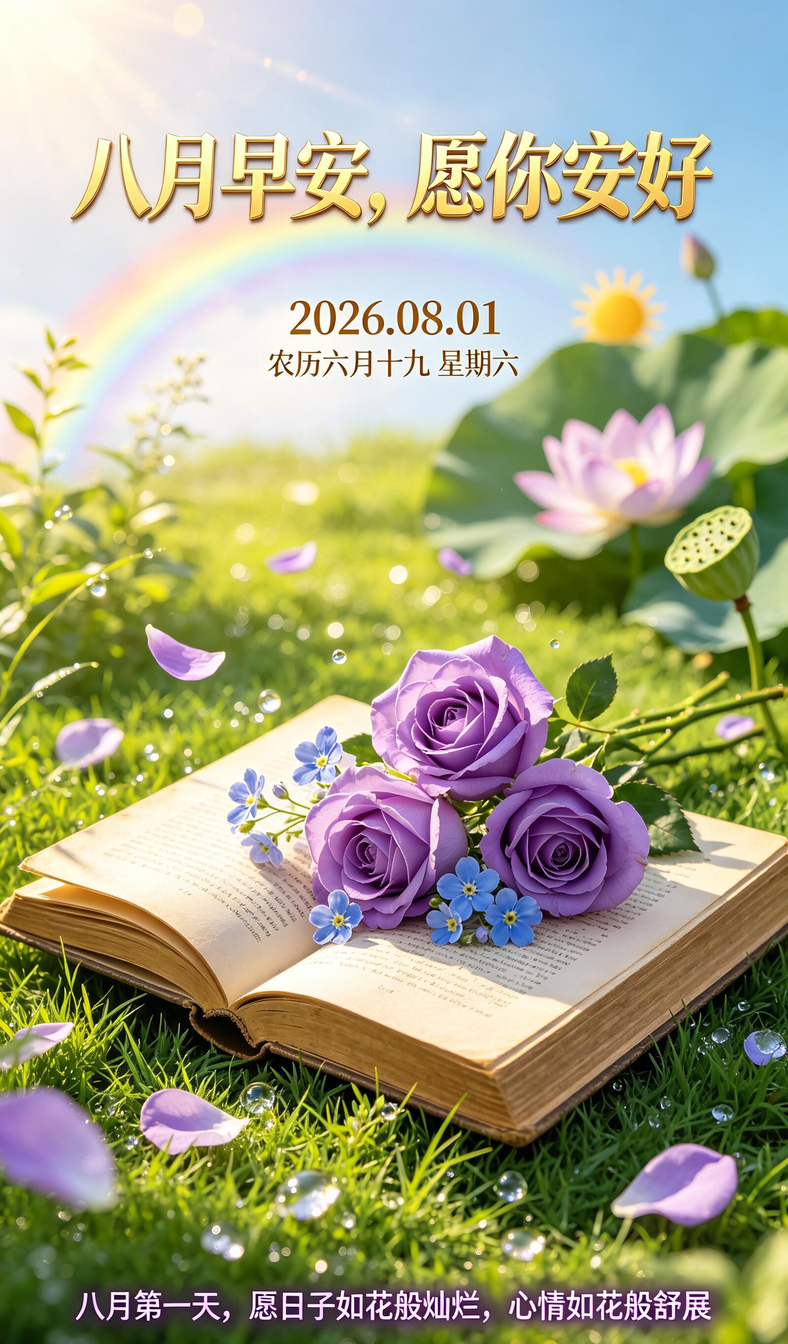 2026.8.1周六早安八月你好祝福海报壁纸拿图吱一声噢～七月再见八月你好