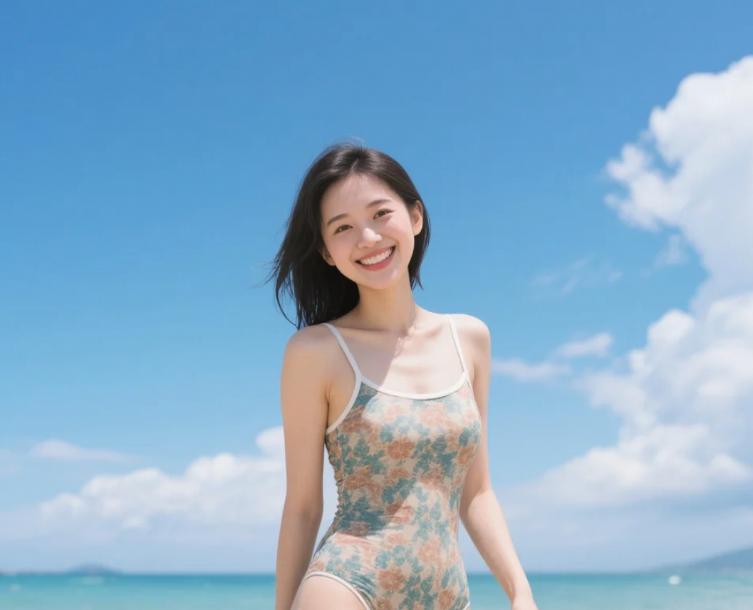 白云映衬下的泳装倩影，别错过哦！