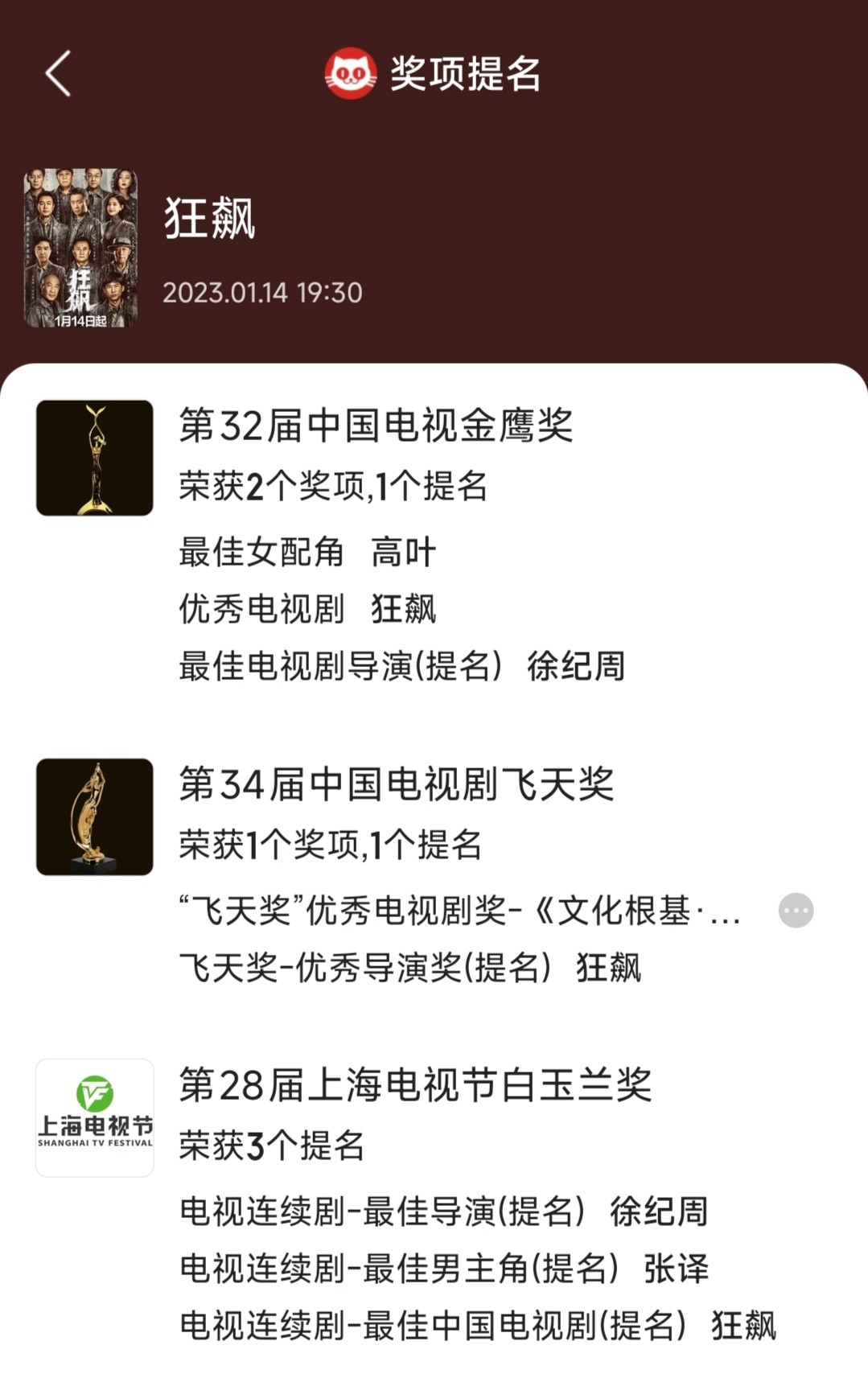飞天奖换奖杯其实吧，奖都是圈子游戏，很多人拿了也没作用，每年拿过奖的人很多，