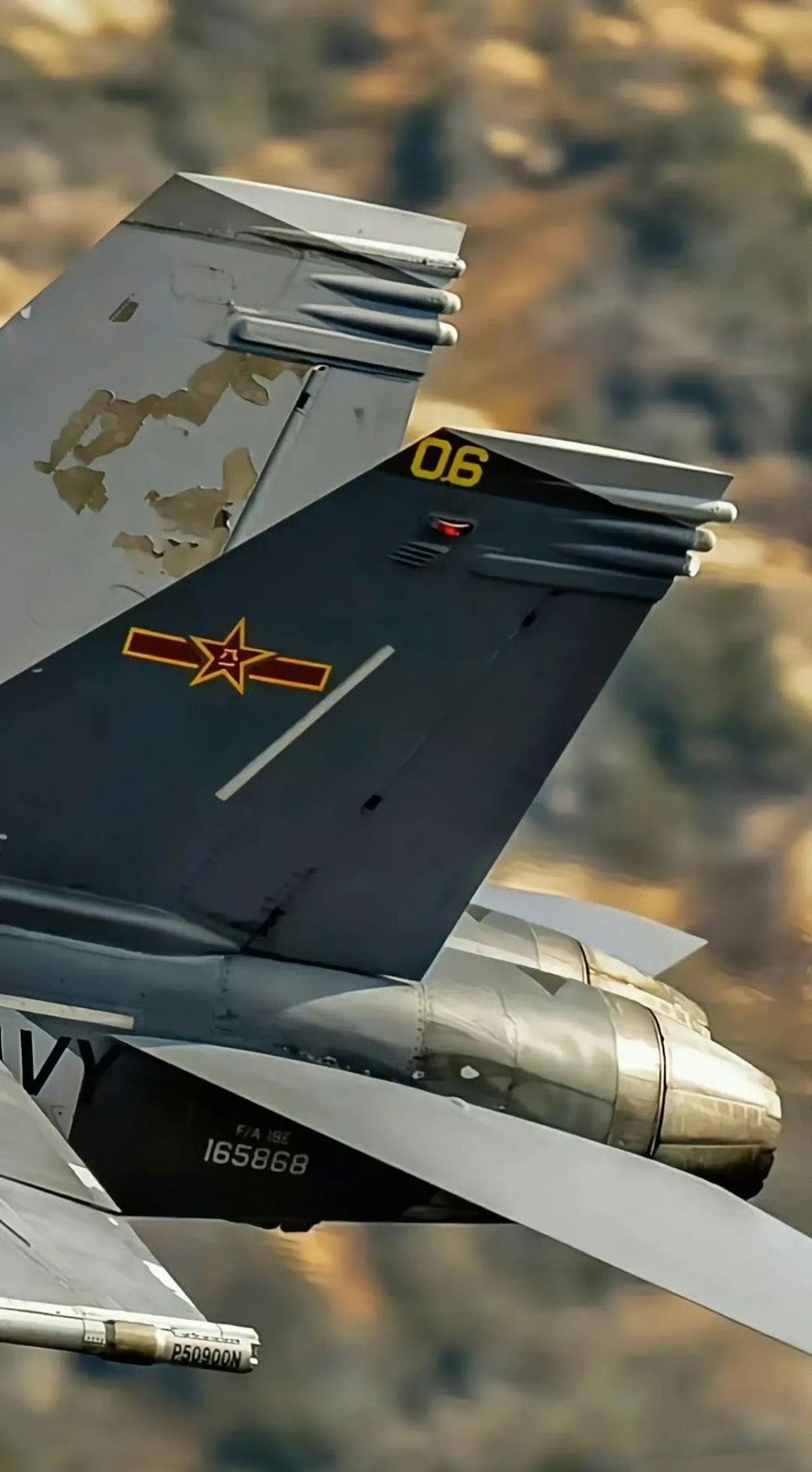模拟我军歼-11B系列和歼-16涂装的F/A-18E。从图片看，飞得垂尾漆皮都掉