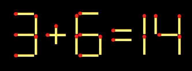 【火柴挑战】图中“3+6=14”由火柴组成，等式不成立。任务：移动2根火