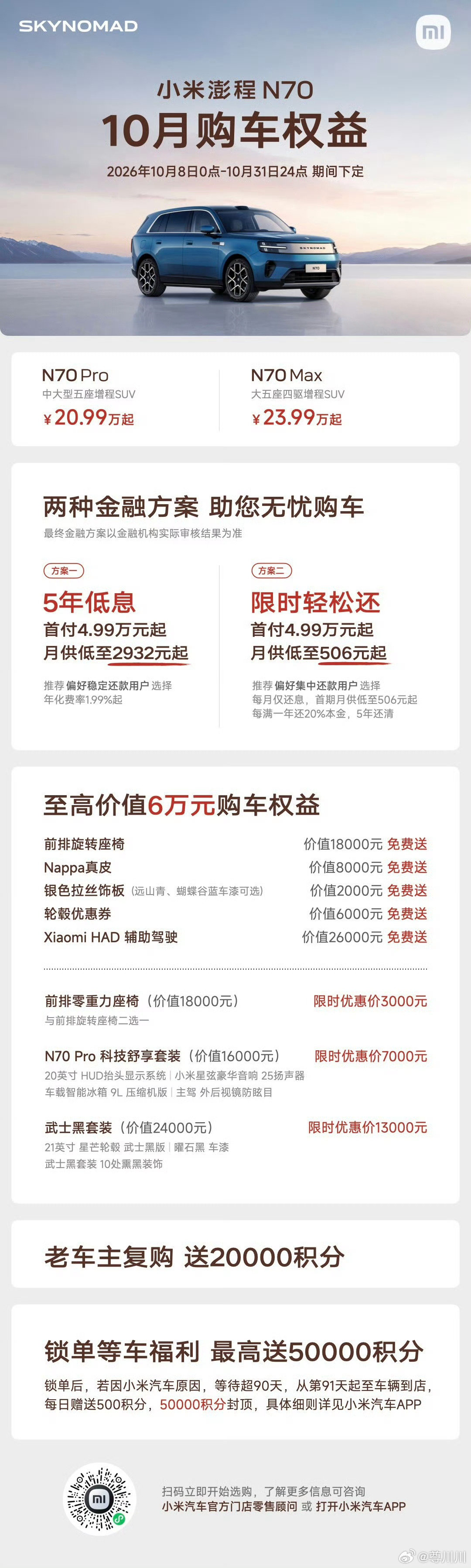 小米澎程10月的购车权益来了～没怎么缩水，该下单的抓紧下单，今年还能提车​