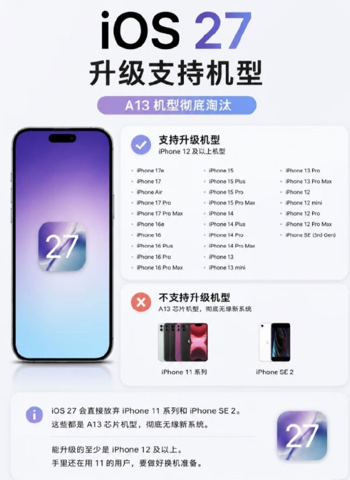 iOS27或6月发布苹果下一代大版本更新iOS27已正式官宣啦！它将会在