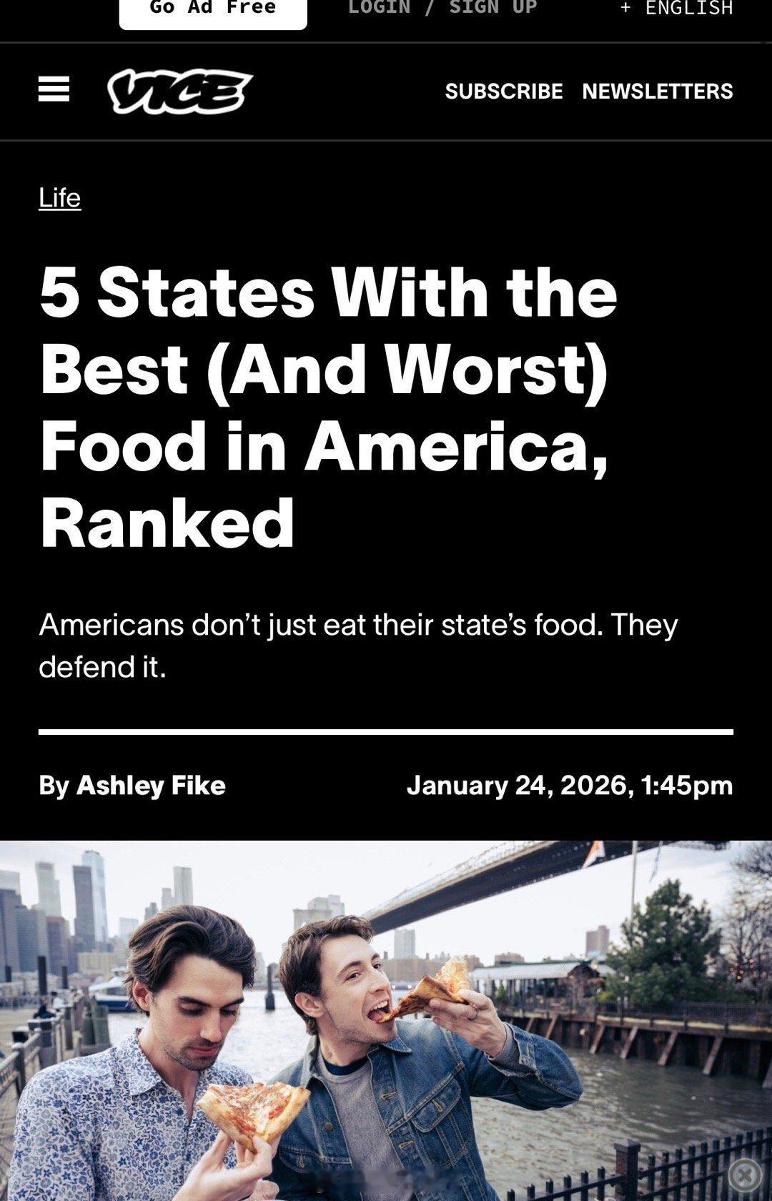 美国各州美食的红黑榜，来自5000人调查。美食五强州榜单由加州领衔。加州凭借极其