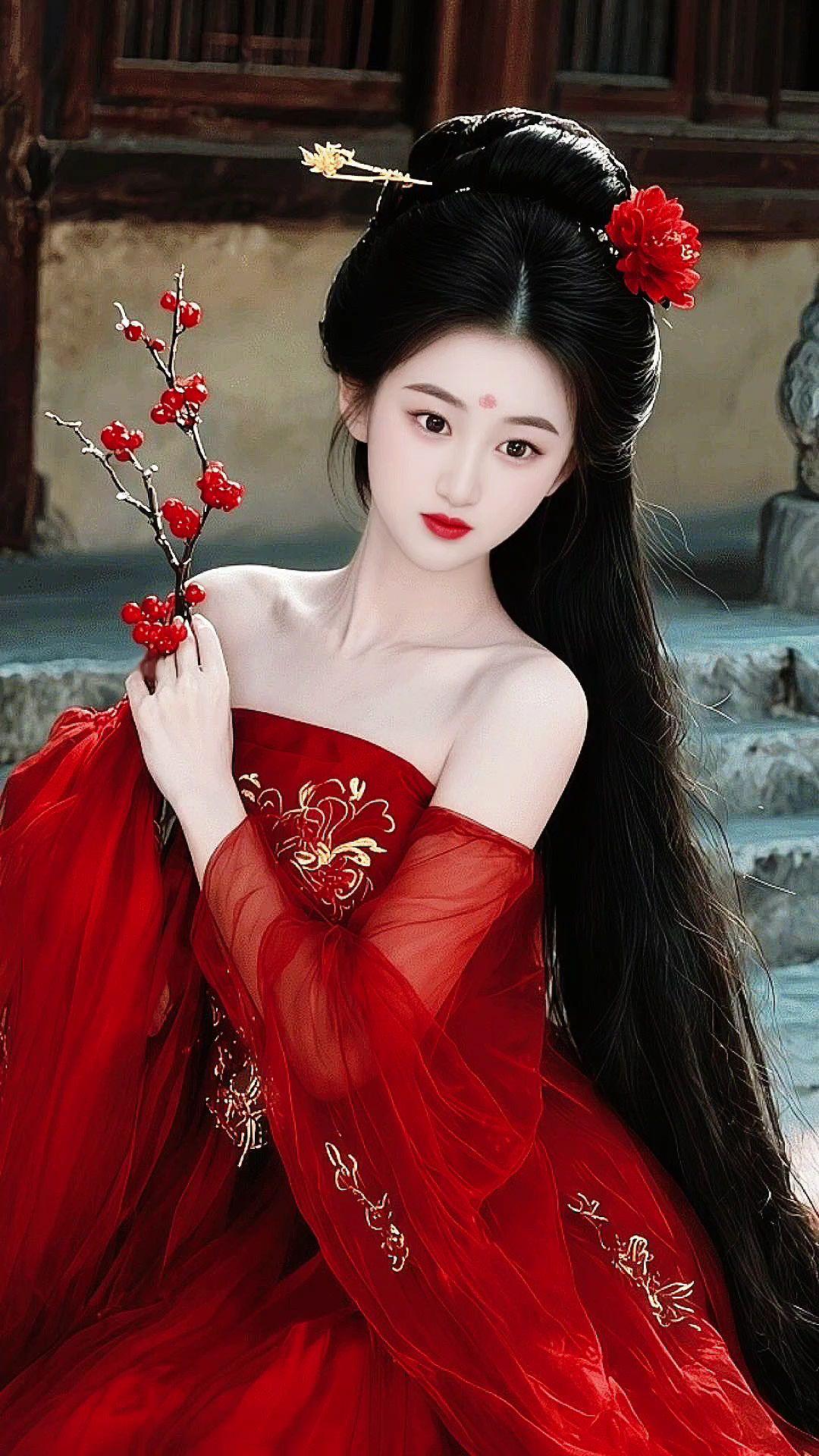 国风的美感红衣古装古风写真汉服文化传承古风红妆的东方韵味