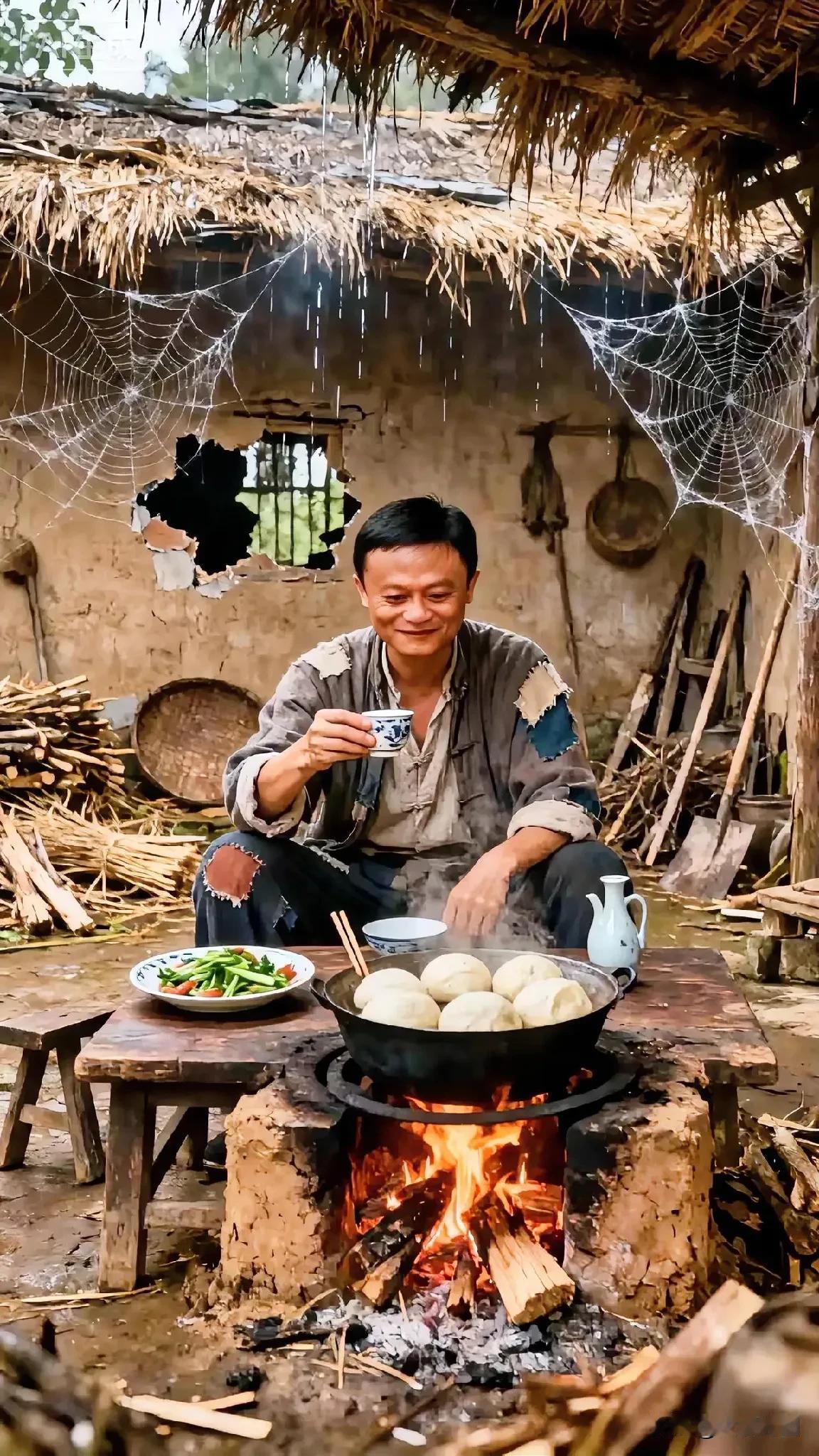 老哥像不像马云在农家乐里喝着茶吃馒头。