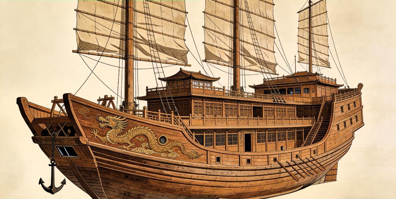 郑和下西洋的船形长什么样？600年前的海上巨无霸，藏着东方黑科技600年前