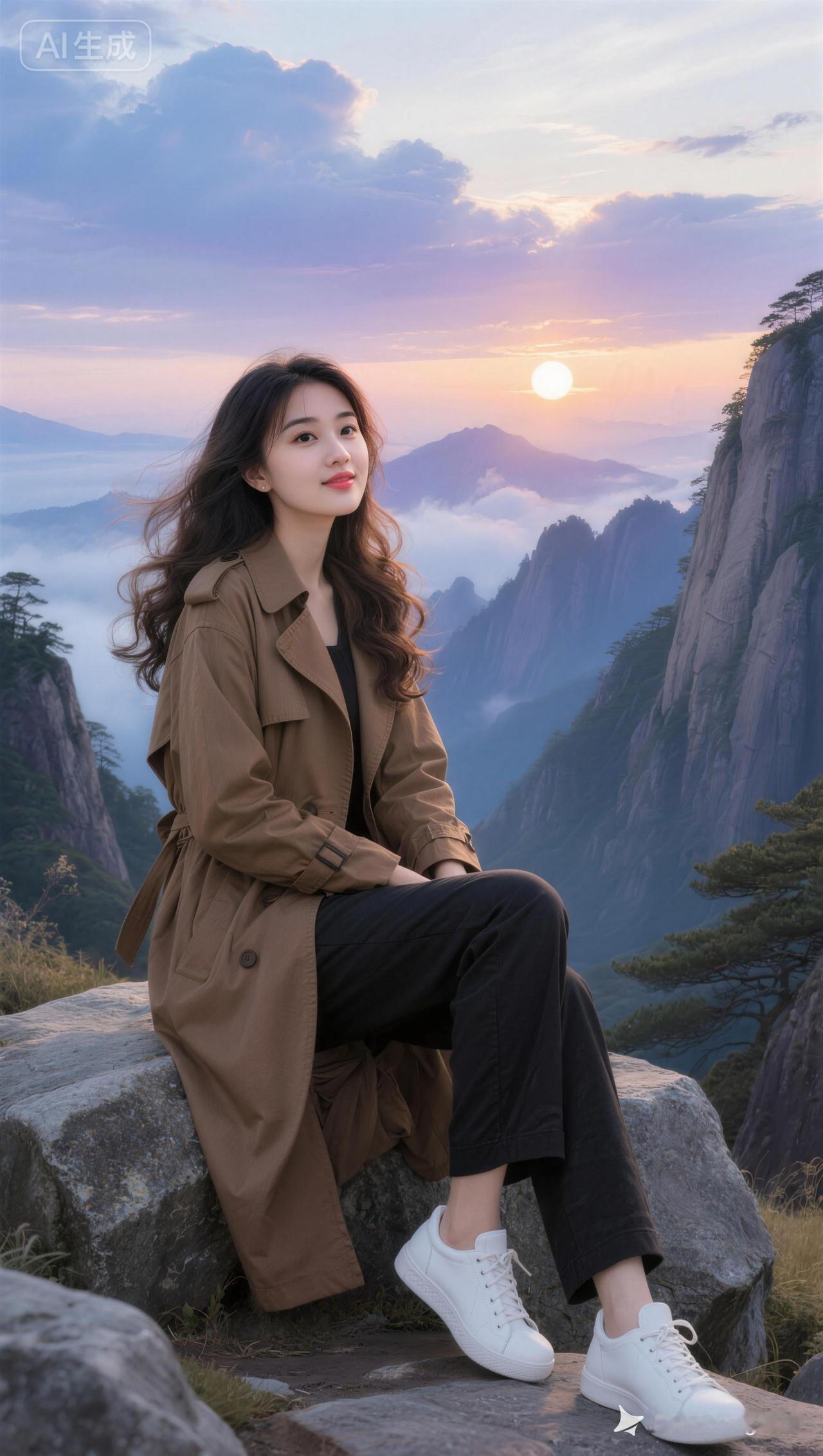 山巅之上，落日余晖，悠然自得