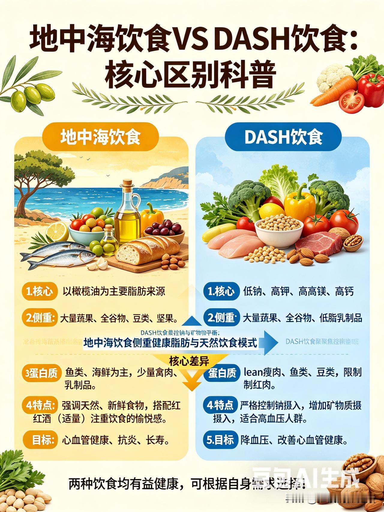 地中海饮食（长寿、护血管、控糖）核心要点目标：抗炎、抗衰老、保护心脏1.