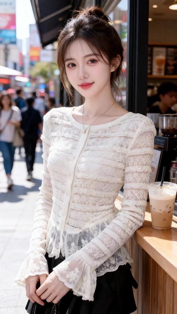 蕾丝打底衫约会穿搭显瘦搭配甜美女孩温柔穿搭