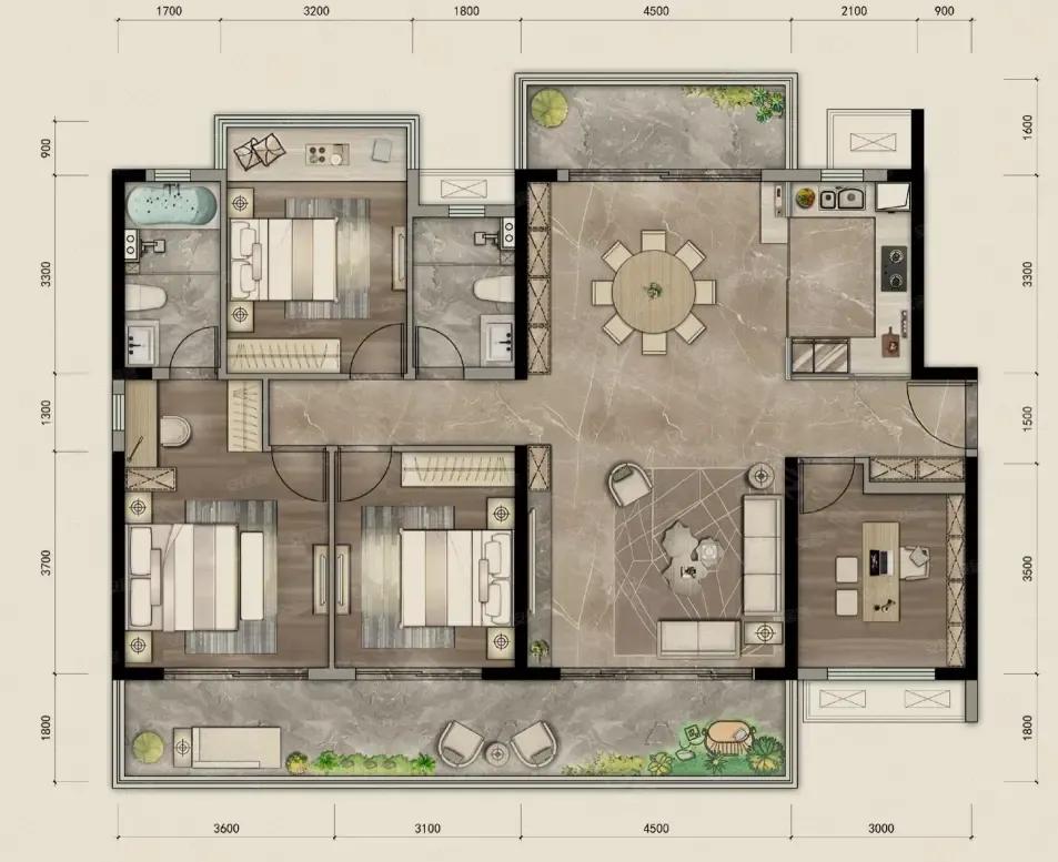 140㎡四房二卫，把改善的舒适度直接拉满！餐客通厅LDK一体化，空间开阔无