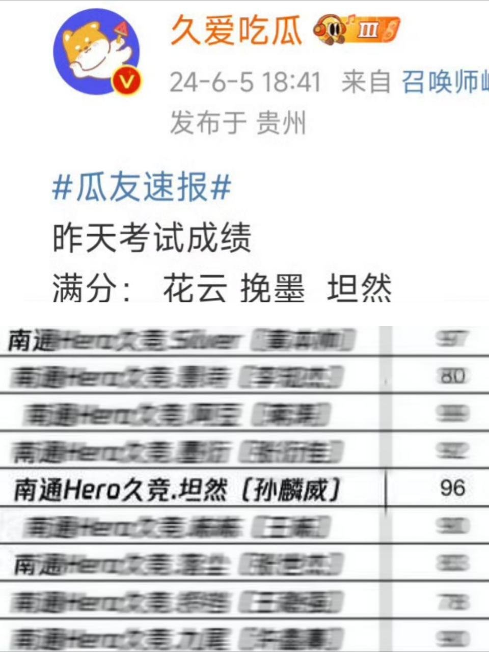 瓜友速报坦然去年满分，今年96​​​