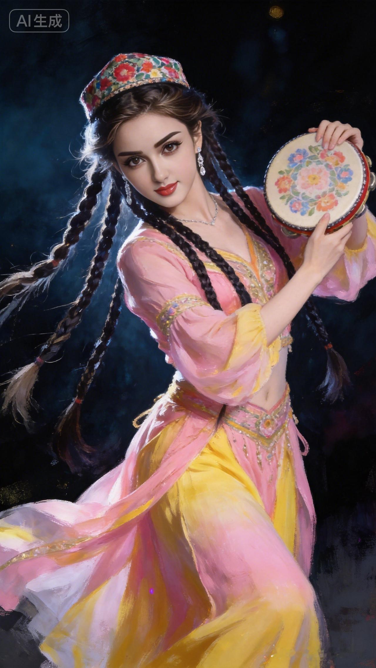 异域风情舞者，色彩斑斓的服饰与华丽的头饰，尽显东方韵味。