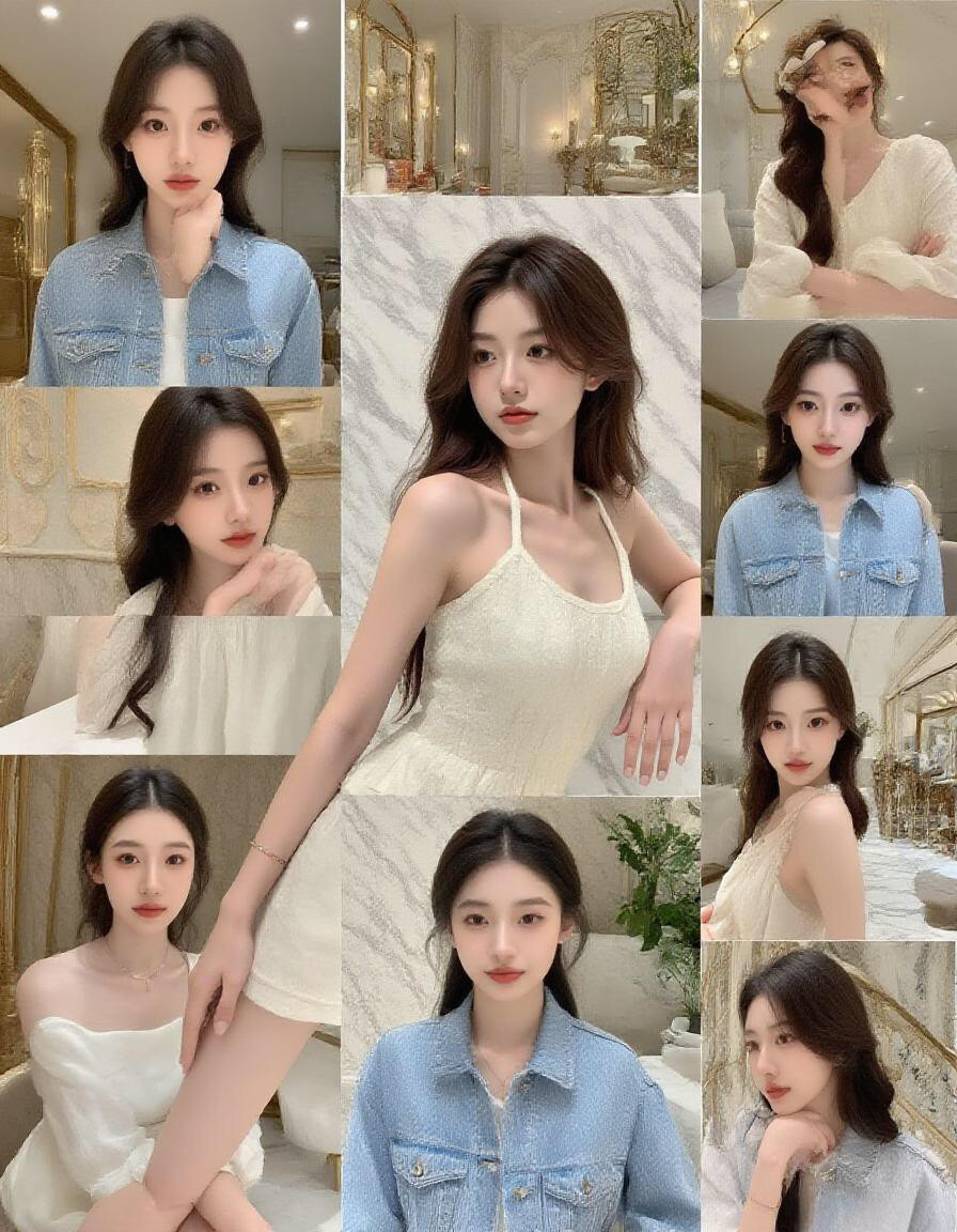 在时光的画卷里，她轻展优雅身姿。一袭纯白，似清逸云朵，灵动又自在；一抹牛仔，如不羁风信，率性且洒脱。