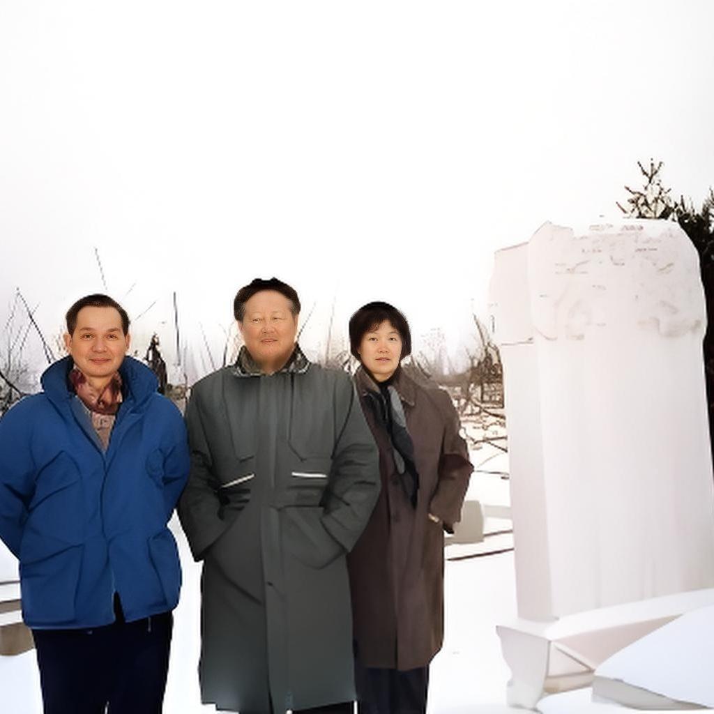 1991年，吴石将军之子吴韶成、女儿吴兰成、何遂之子何康，站在吴石的墓碑旁，一张