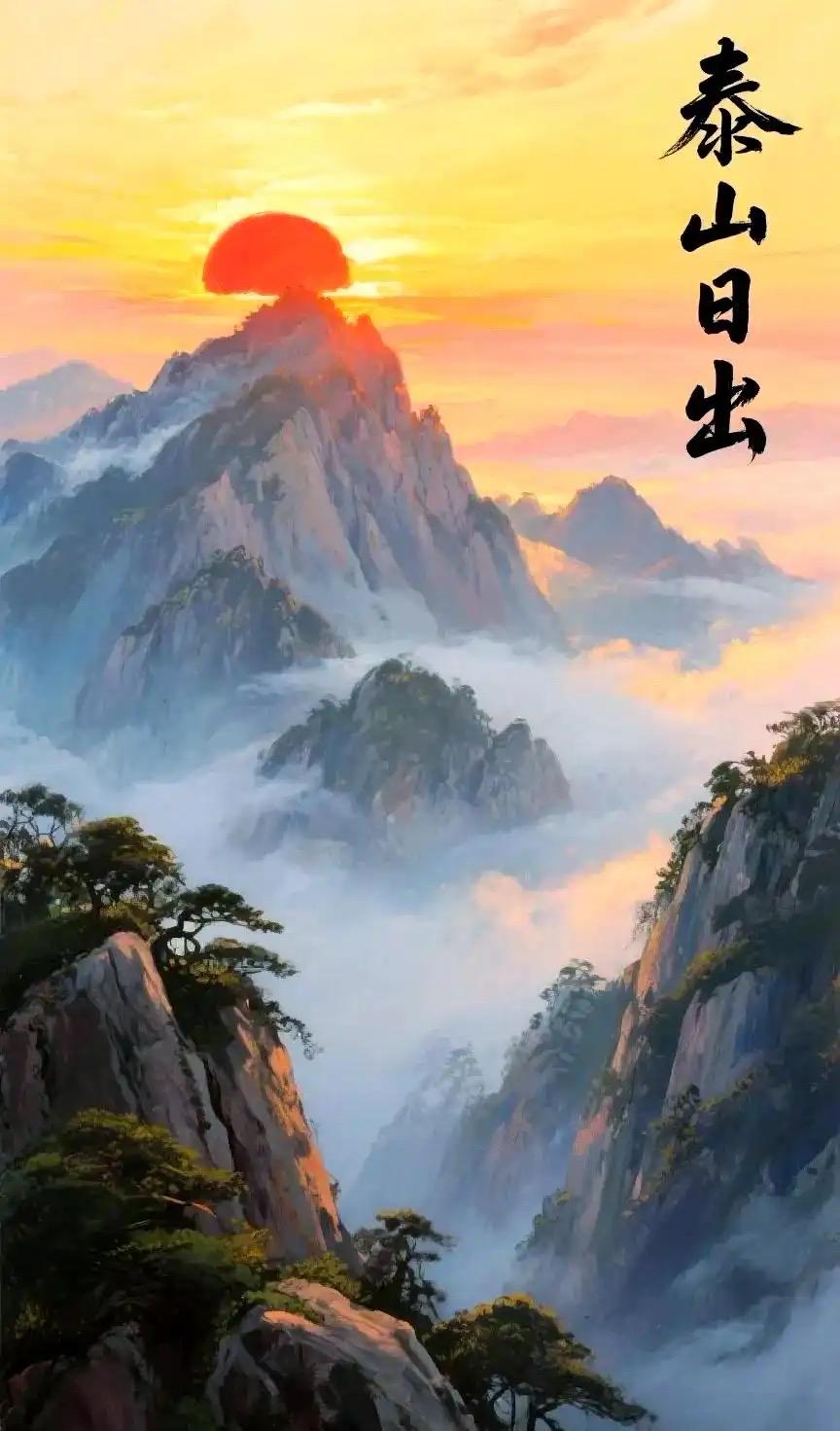 泰山雄踞东方平原，拔地通天的地势让日出更显磅礴。它是历代帝王封禅之地，千年来文人