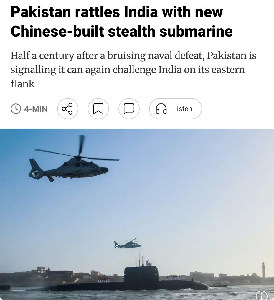 外媒：巴基斯坦首艘中国建造的隐身潜艇PNSHangor于6月11日抵达卡拉奇，