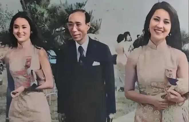 1976年亚洲电影节上，“二林”林青霞、林凤娇与邵逸夫同台，两人同穿旗袍各有风采