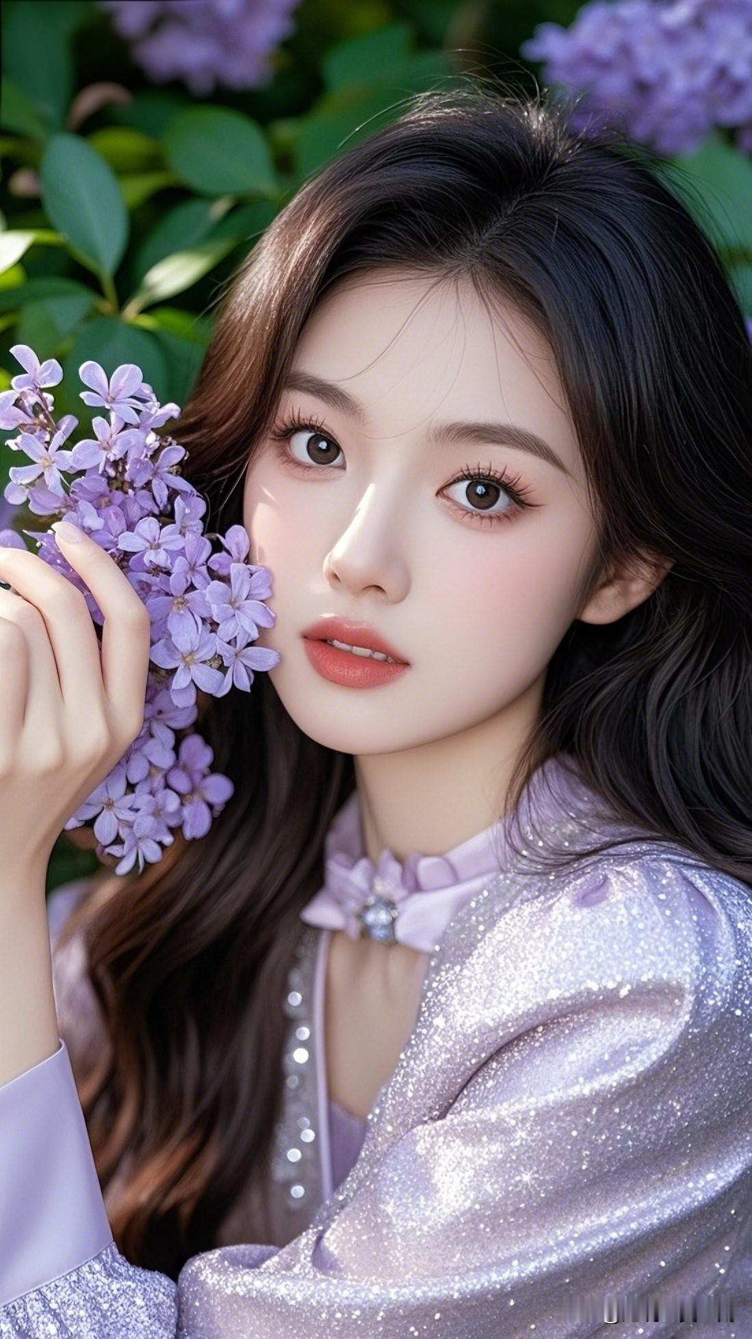 紫衣美人倚花笑，春意盎然入画来。美女究竟能有多美春日花语，少女与紫丁香🌸💕