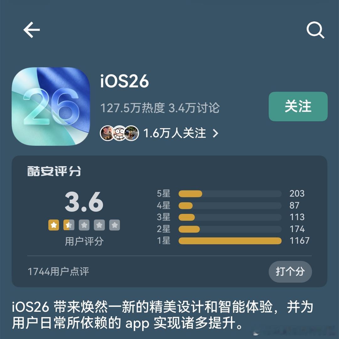 酷安用户们给苹果、华为和小米三家的系统打的分,没想到iOS26这么不受待见[笑c