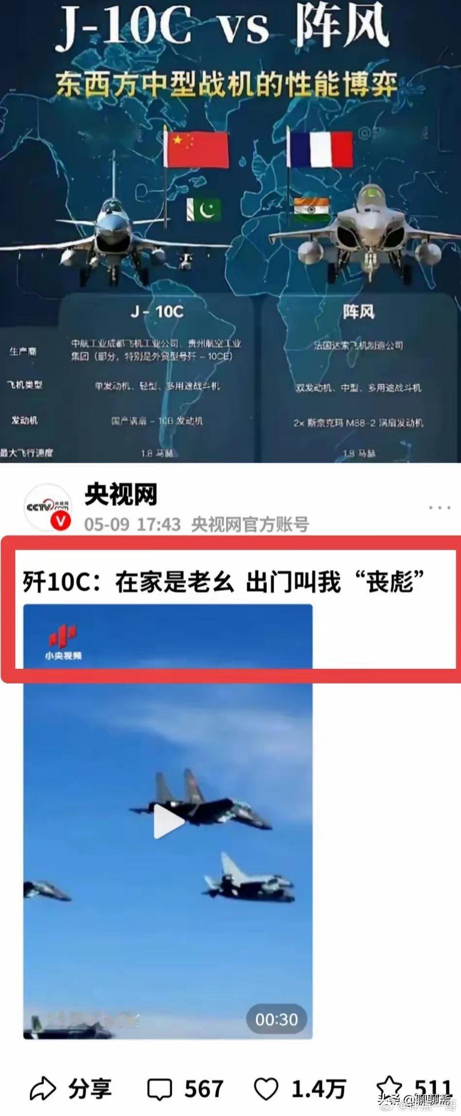 央视网都出来整活了！网友：“妈妈，孩子在外没给你丢人”这次还真得感谢阵风战机跟巴