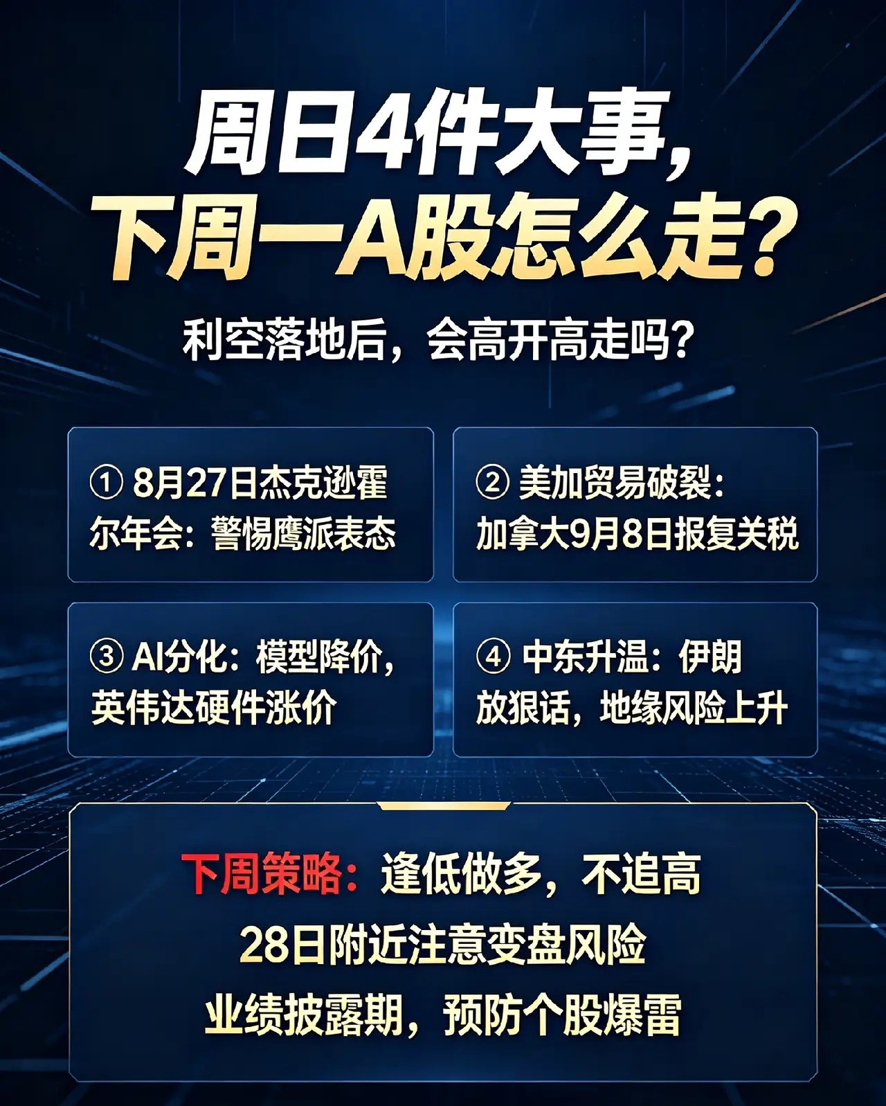 周日,4件大事,下周一A股突发1条利好，会高开高走吗？一、热点消息①下周重磅事件