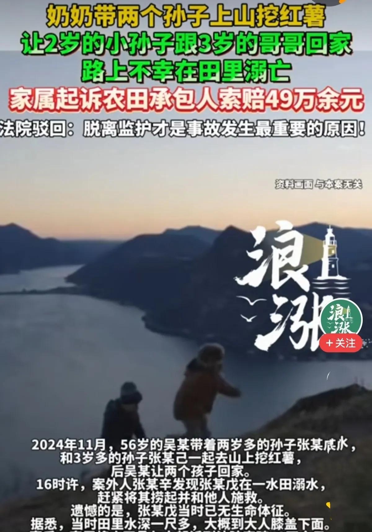 “真无赖！”奶奶带俩孙子挖红薯，随口一句“你们先回家”，2岁幼孙溺亡水田，家属索