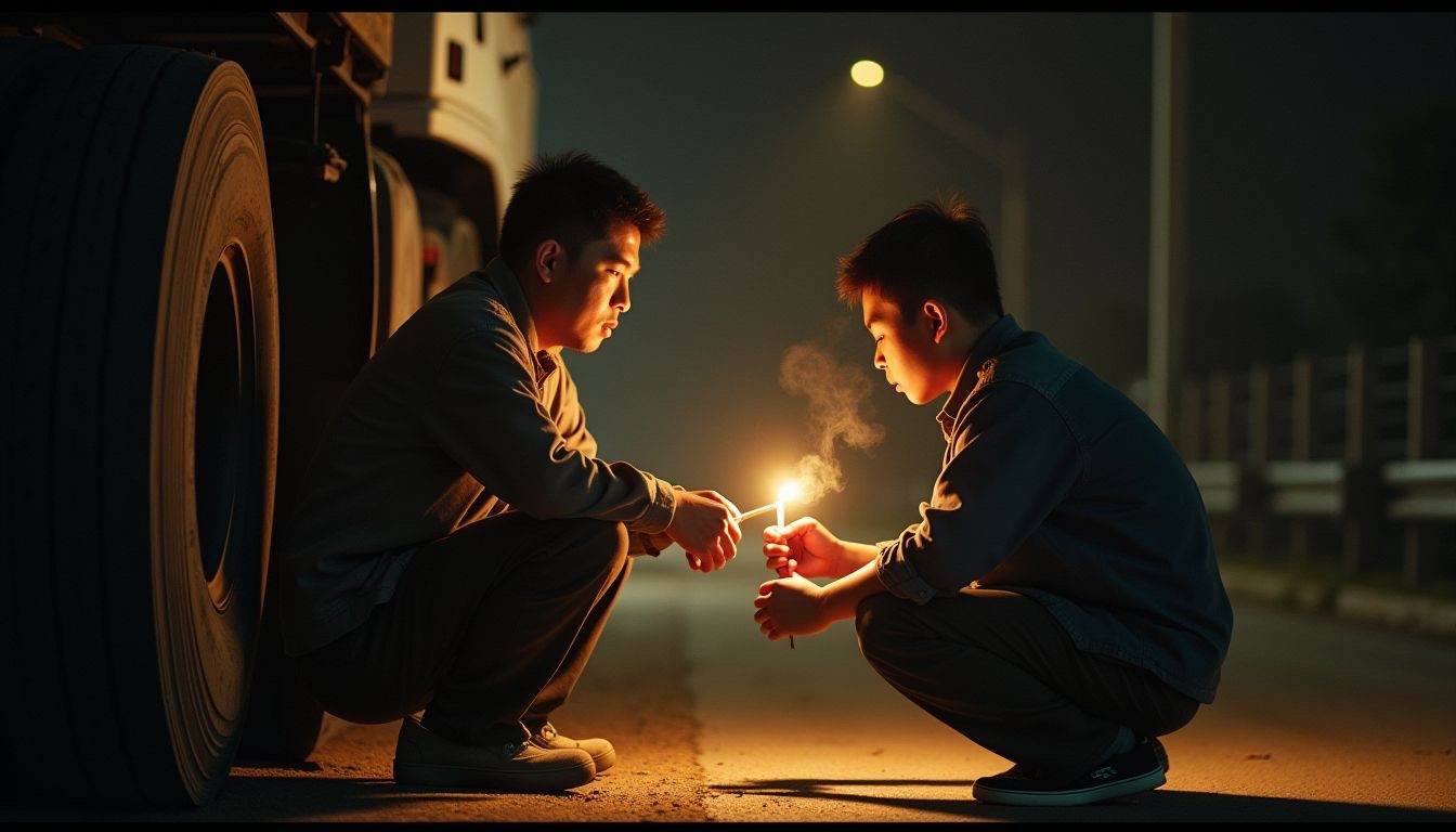 凌晨三点服务区,同车的小李把我叫醒,说张哥咱这车不能再跑了,我以为爆胎,下车一看他蹲在轮胎边直哆嗦。