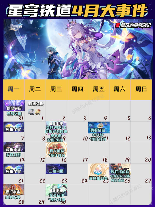 星铁4月大事件来啦，收好不错过奖励