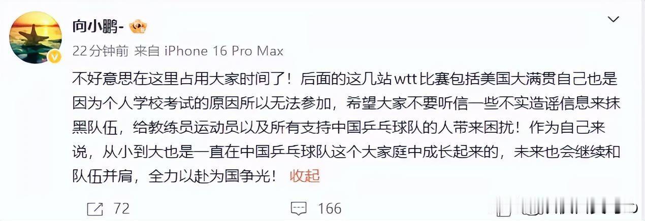 看到向鹏这样委屈自己，实在是绷不住，想为老实的向鹏说两句公道话:世乒赛没得一次