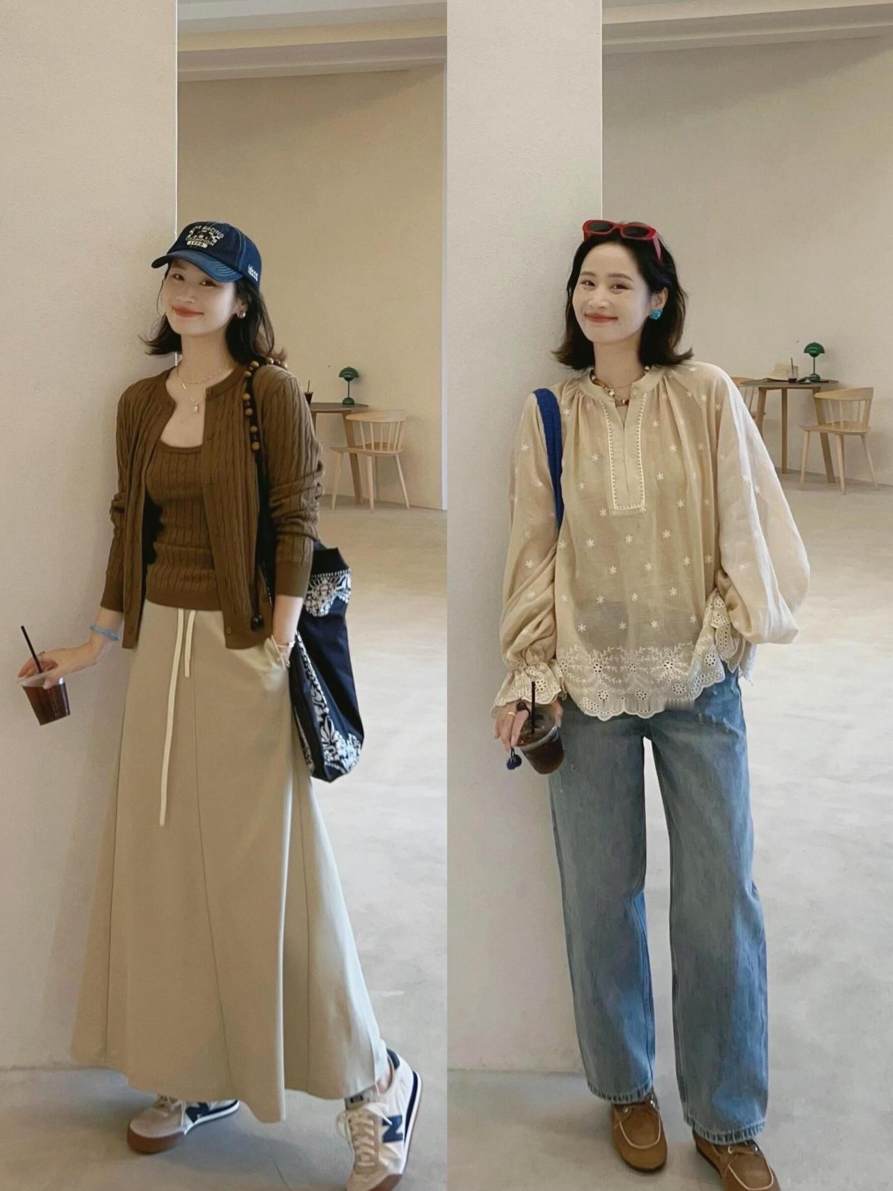 简单又好看，春天这样穿超美！每套都是不费力的韩系松弛感，温柔的针织开衫、清爽碎