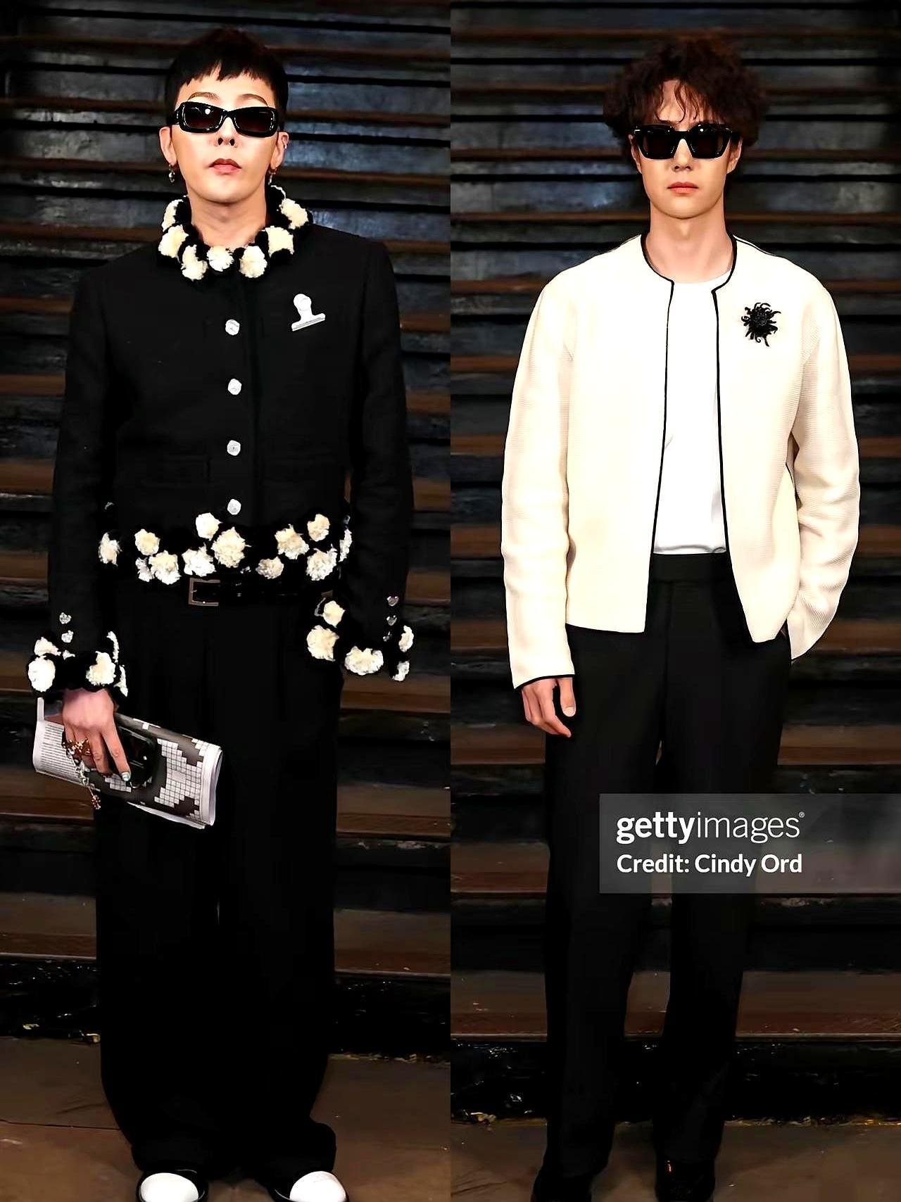 说真的，要不是这两张脸撑着，权志龙那身“奶奶衫”和王一博的“偷感”造型，换个人穿