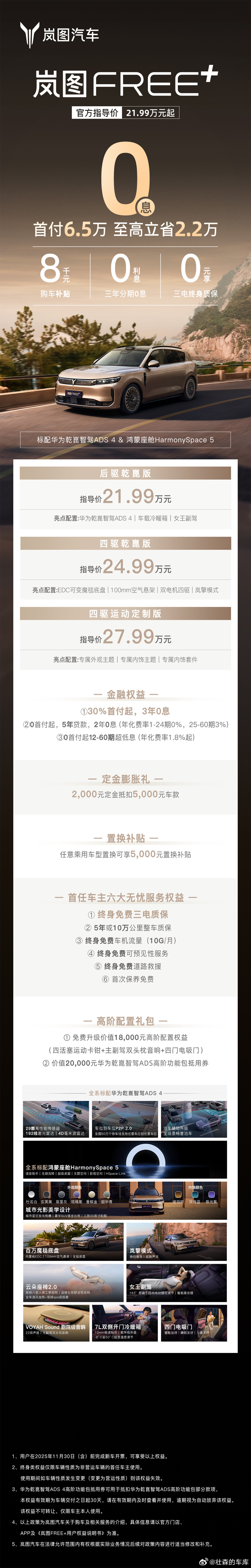 要买中大型增程SUV的朋友可以看这款~岚图FREE+现在限时权益直接把门槛拉到