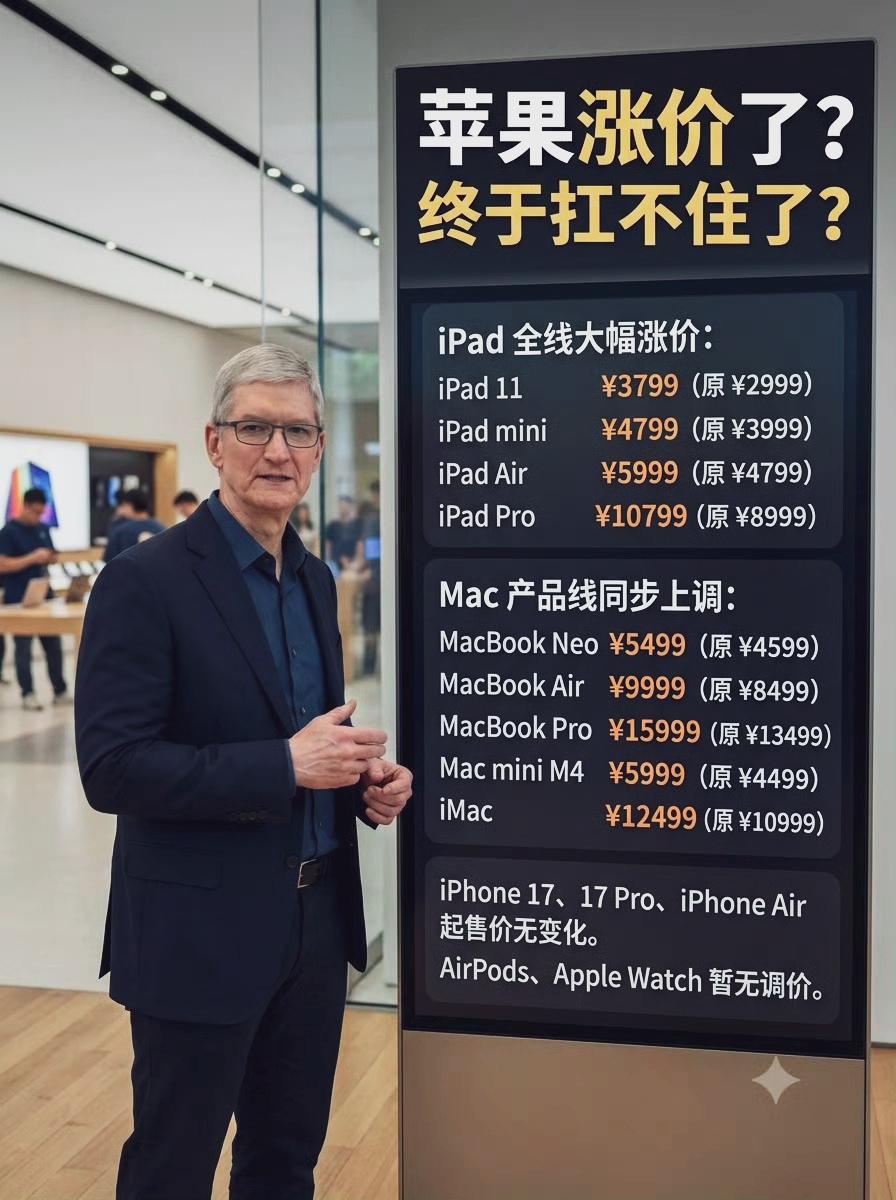 6月25日苹果官方发布调价通知，全球同步上调Mac、iPad、VisionPr