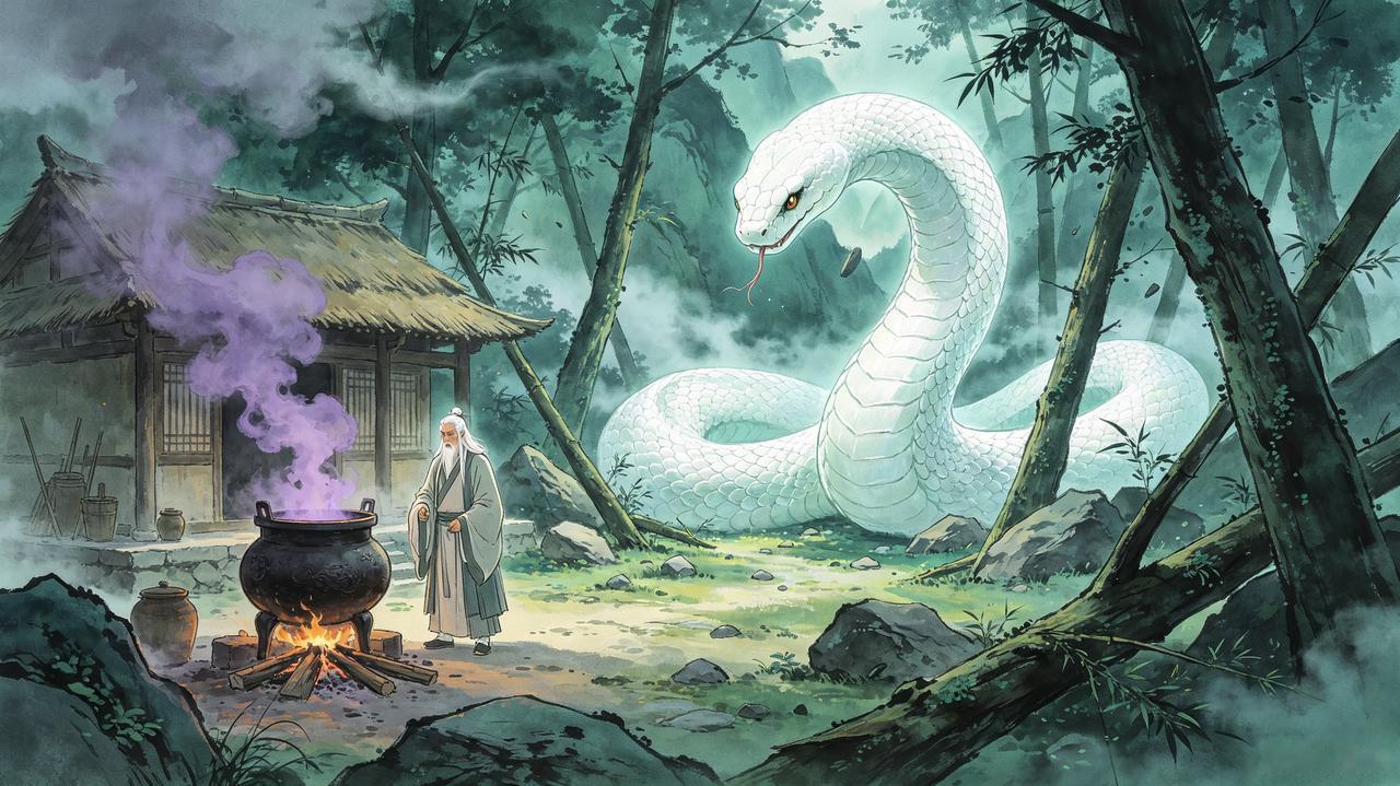 唐朝时，九凝山上住着一位炼药师，养了一条小白蛇。那白蛇常偷吃丹药，身子暴涨，