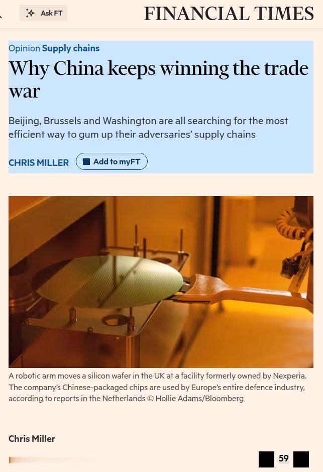 FT:为什么中国不断赢得贸易战作者ChrisMiller写过《芯片战争》,那