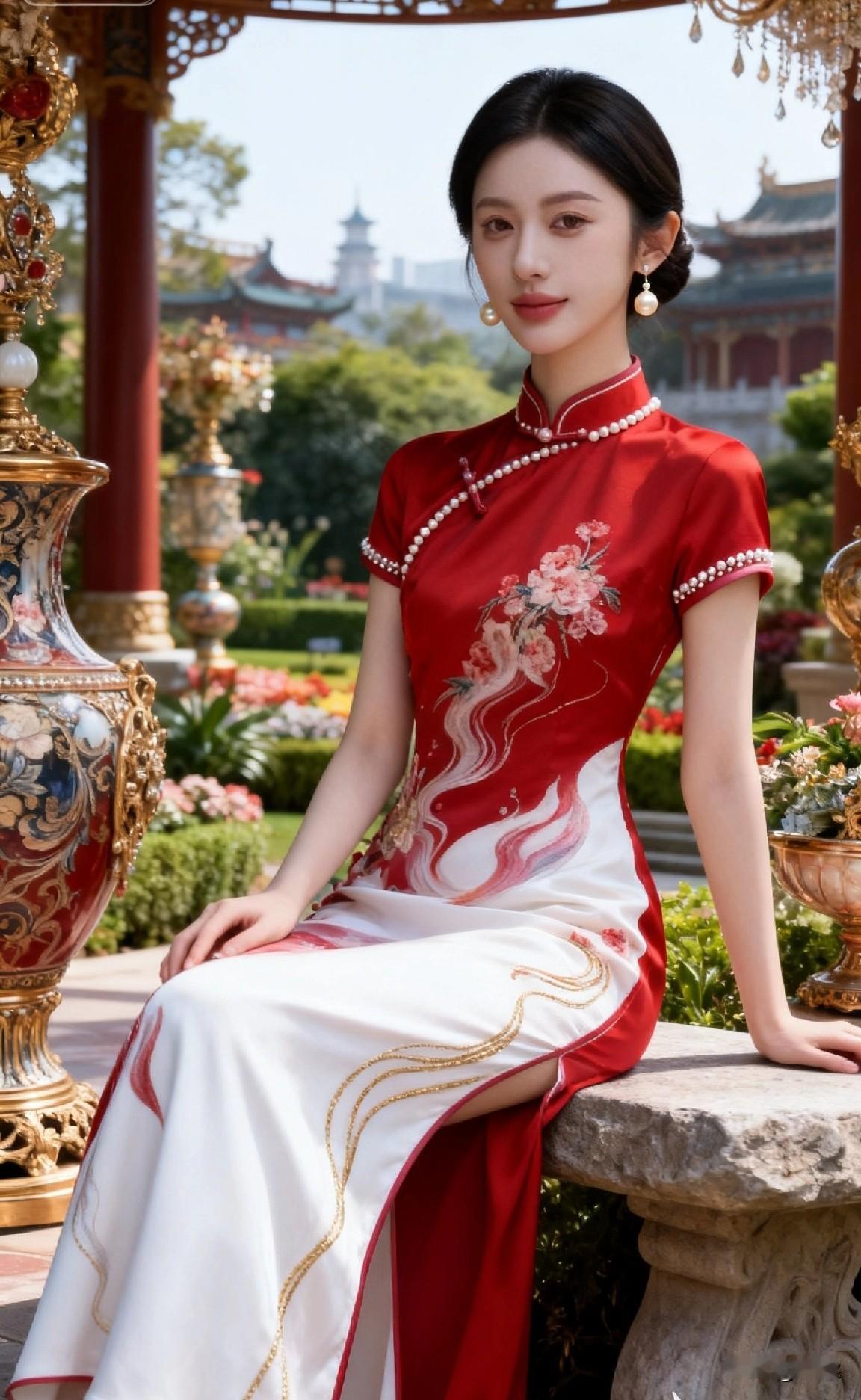 时尚穿搭，新中式印花旗袍裙分享减龄中式旗袍旗袍穿搭风格旗袍风气质穿搭
