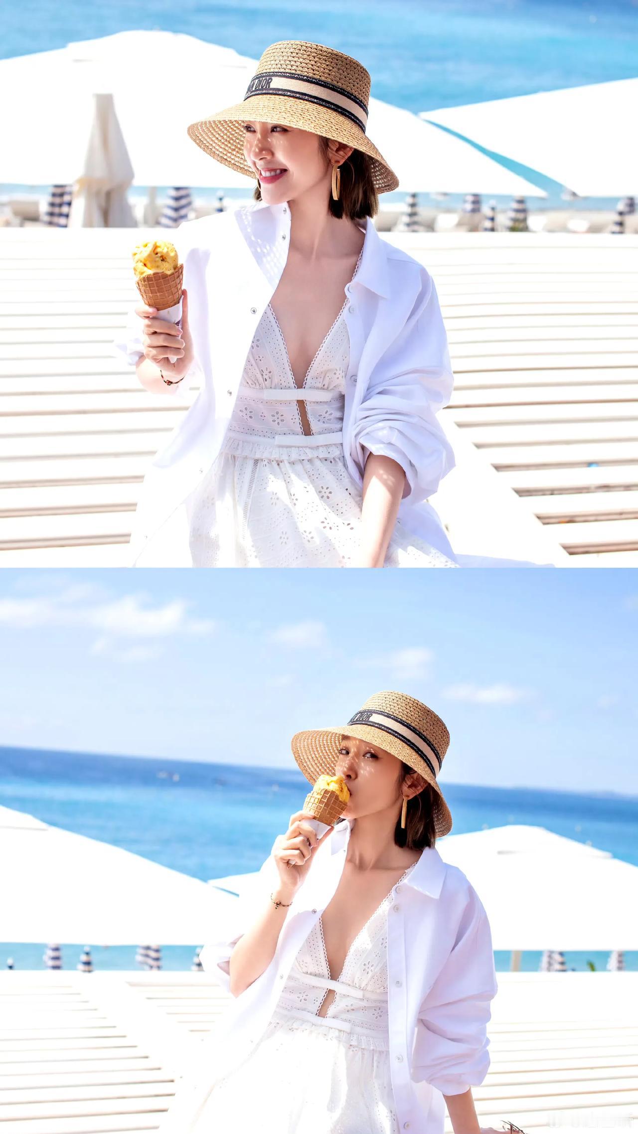 阳光、大海、美女，这组合真是太完美了[害羞]唐艺昕娱乐
