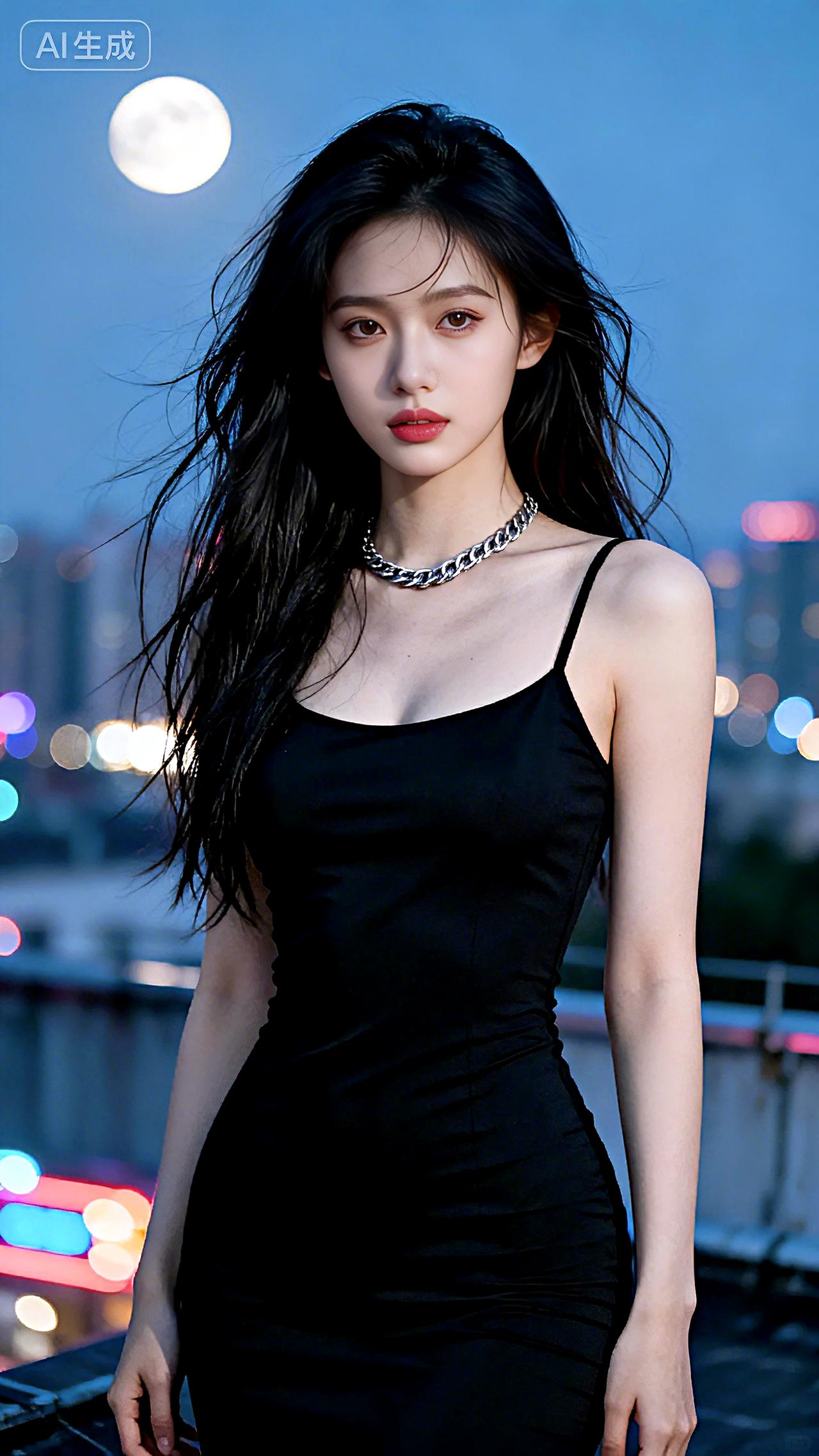 墨色染烟雨，碎影映冰肌，凌乱风痕问涟漪。墨色染月清冷水墨壁纸写真豆包