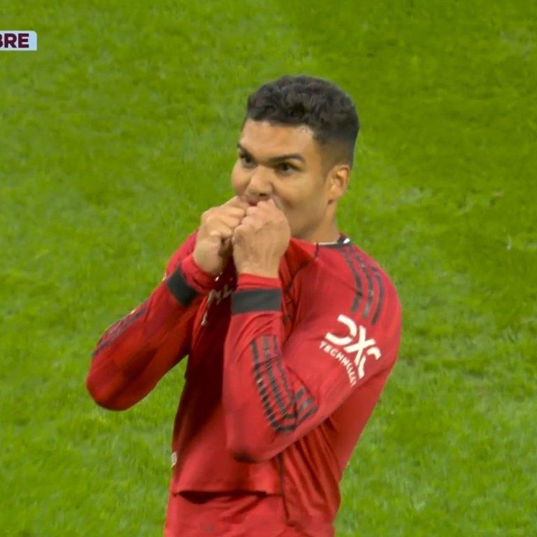 【卡塞米罗进球庆祝】曼联vs布伦特福德，卡塞米罗打进本赛季第9个联赛进球。进球之