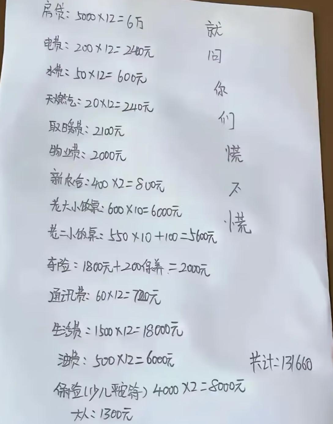 虽然我没有工作，但对照完我觉得我不那么慌了，没有房贷，老大老二不用小饭桌不