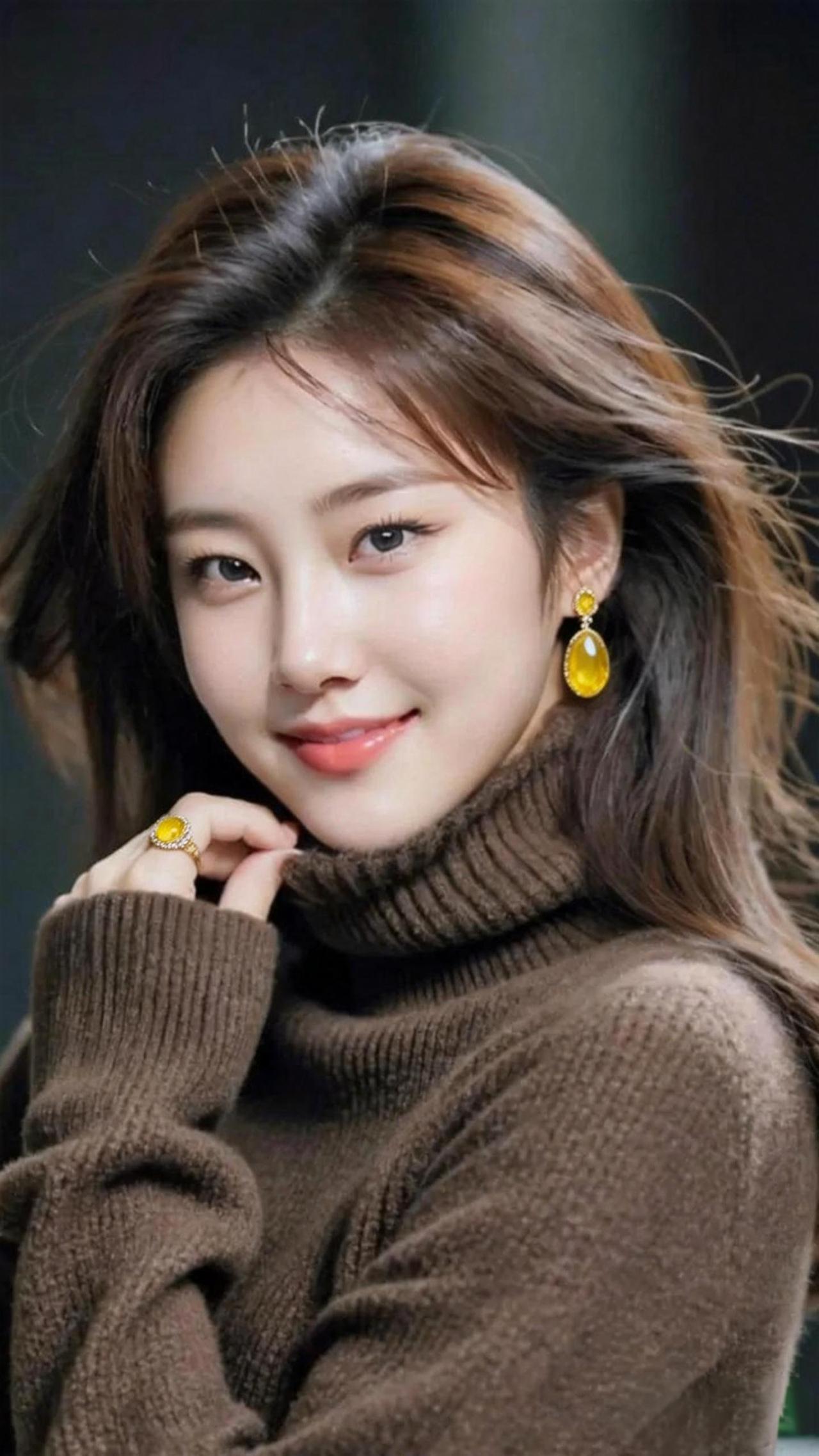 甜美笑容，温暖秋日穿搭，黄色耳环点缀，时尚又迷人！🍂💛