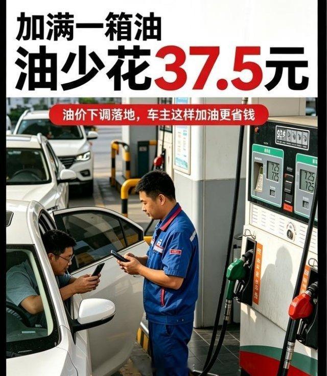 油价今晚下调，每吨汽油下调950元、柴油下调915元，加满一箱油将少花37.5元